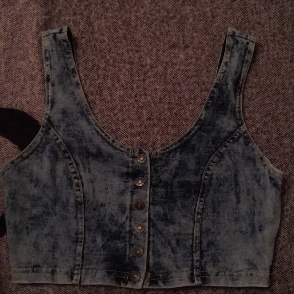 Faux denim button up vest